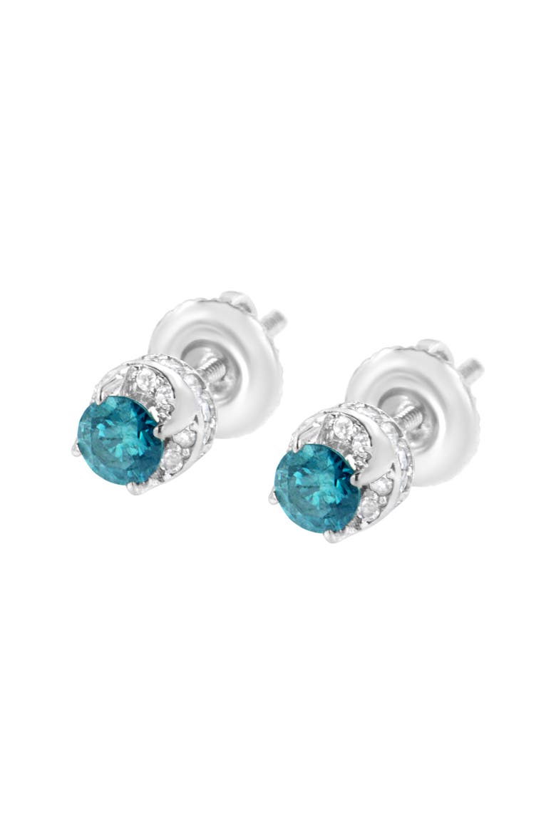 14K White Gold 1/2 cttw White and Treated Blue Round Diamond Earrings, Alternate, color, White