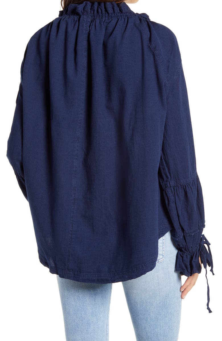 Free People Alpine Denim Tie Neck Top, Alternate, color,