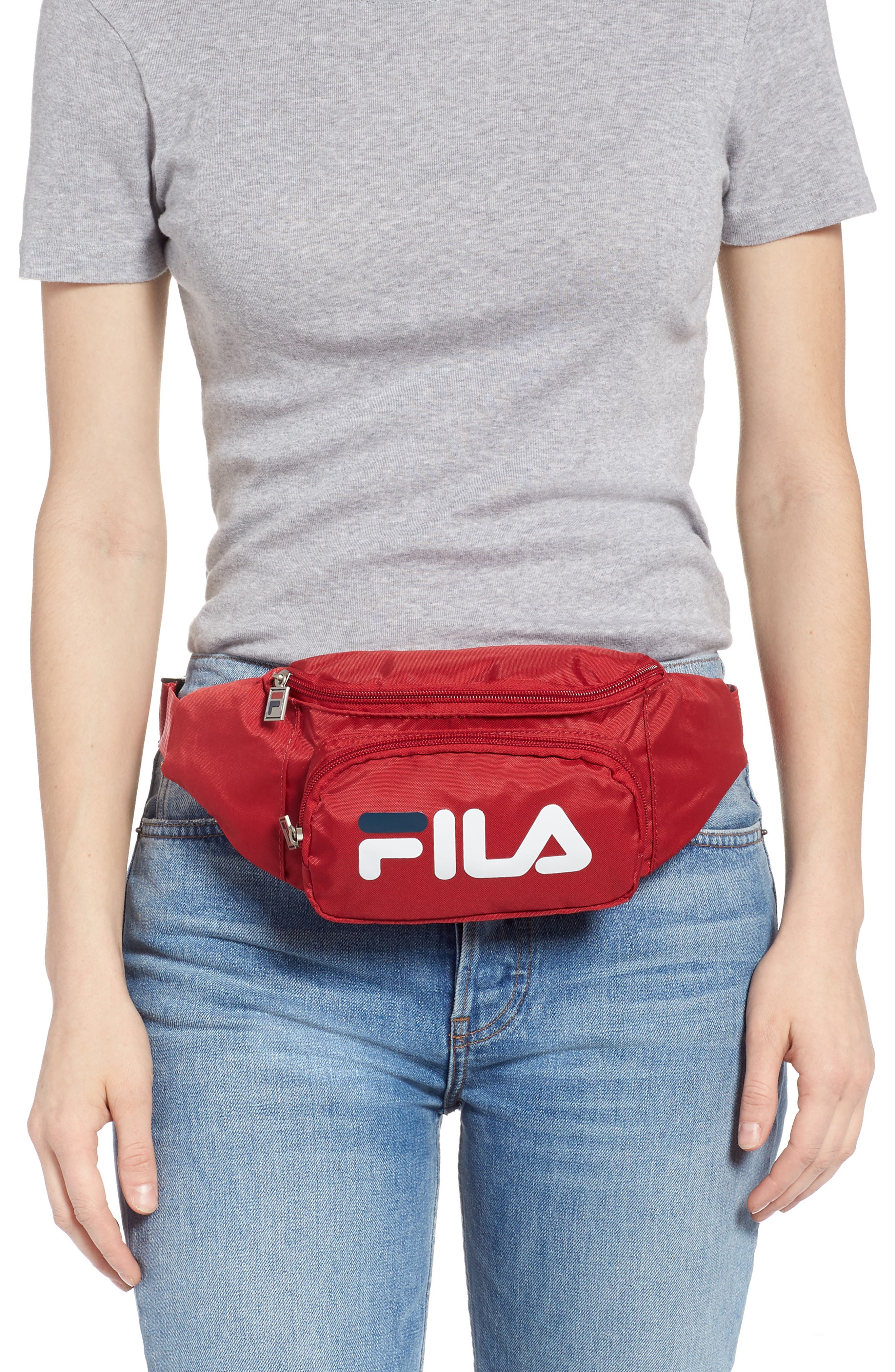 Logo Belt Bag, Alternate, color, CHINESE RED/ PEACH/ WHITE