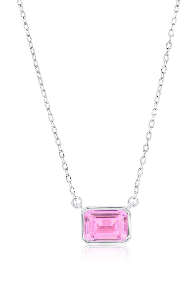 Birthstone Cubic Zirconia Pendant Necklace, Main, color, PINK