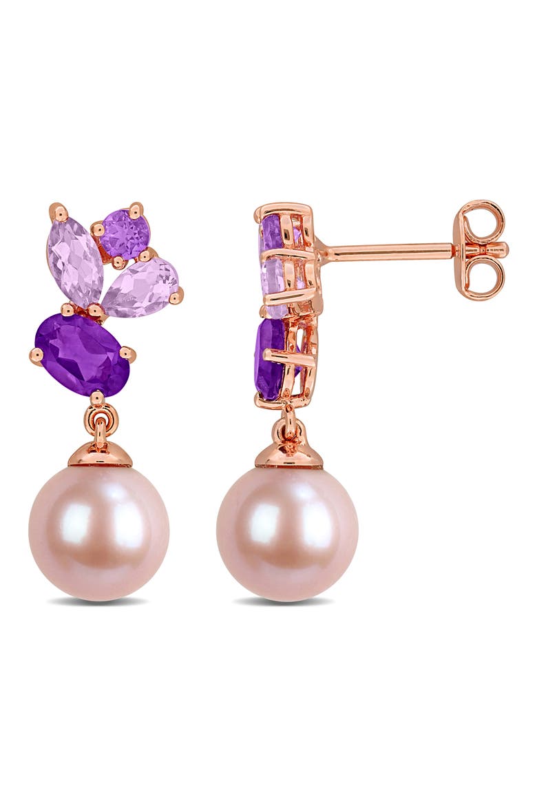 8-8.5mm Pink Cultured Freshwater Pearl Drop Earrings, Main, color, PURPLE