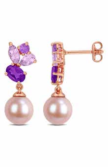 DELMAR 8-8.5mm Pink Cultured Freshwater Pearl Drop Earrings