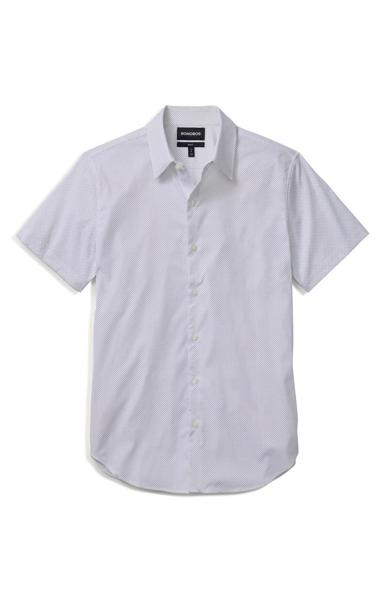 Bonobos Tech Slim Fit Microdot Short Sleeve Performance Button-Up Shirt, Alternate, color, Fine Dot - Blue Hawaii