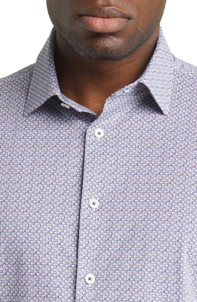 Bugatchi OoohCotton<sup>®</sup> Geometic Print Short Sleeve Button-Up Shirt, Alternate, color, 