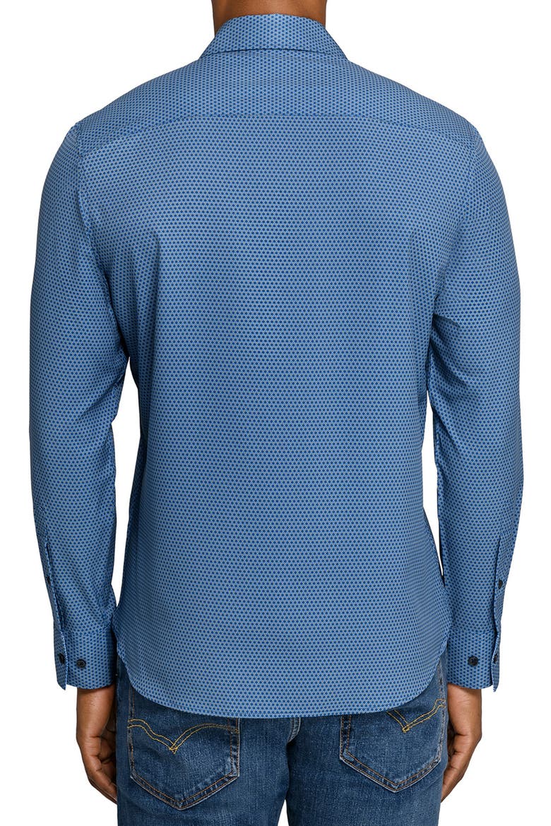 Hexagon Geo Woven Long Sleeve Basic, Alternate, color, STEEL BLUE