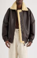 Jacquemus Le Bombardier Lambskin Leather & Genuine Shearling Aviator Jacket