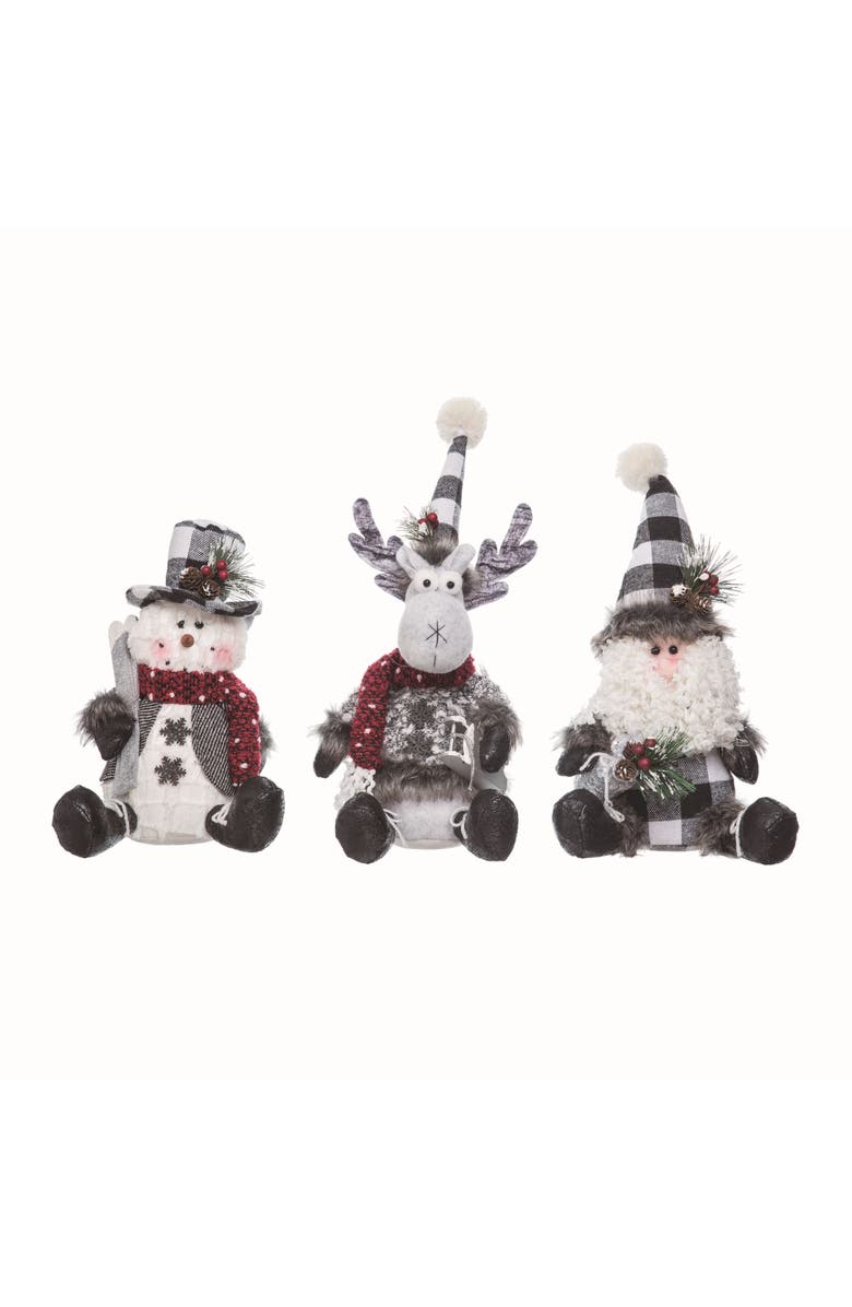 Transpac Plush Black White Check Sitter Set of 3 Christmas Decor, Main, color, White