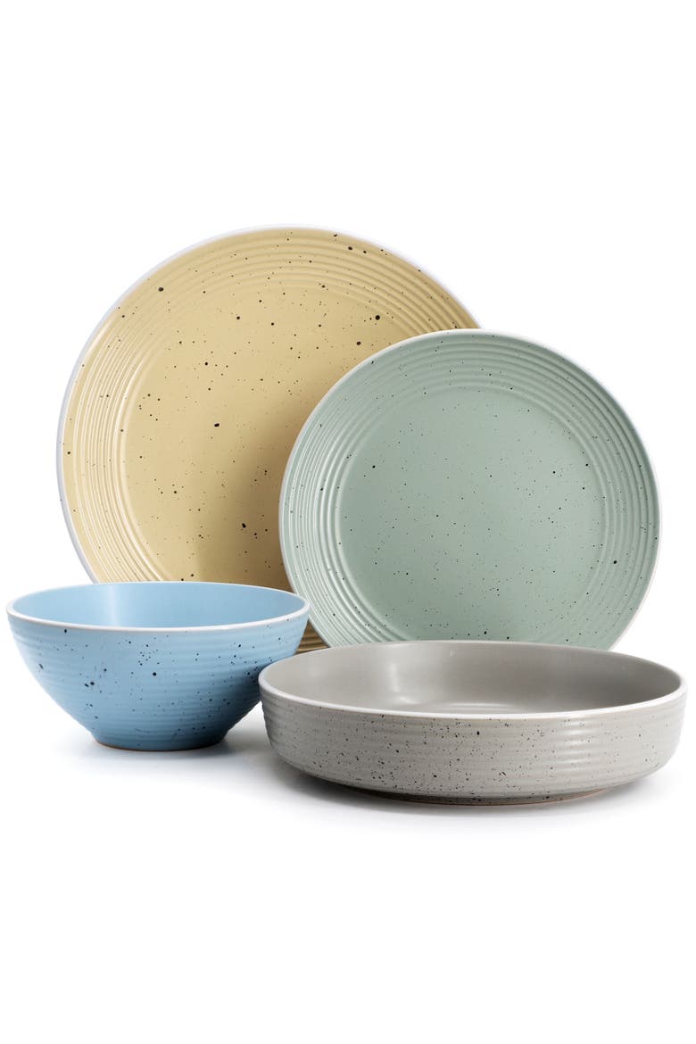 Emilia 16 Piece Double Bowl Stoneware Dinnerware Set, Alternate, color, White