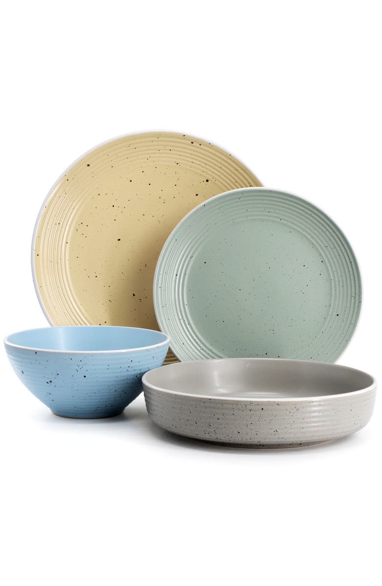 Elama Emilia 16 Piece Assorted Double Bowl Stoneware Dinnerware Set, Alternate, color, White