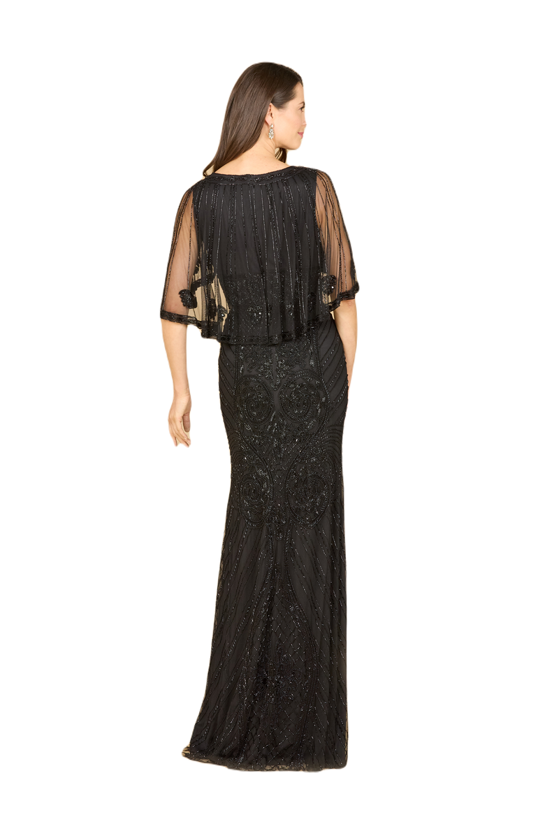 LARA New York Cape Sleeve V-Neck Beaded Gown, Alternate, color, Black