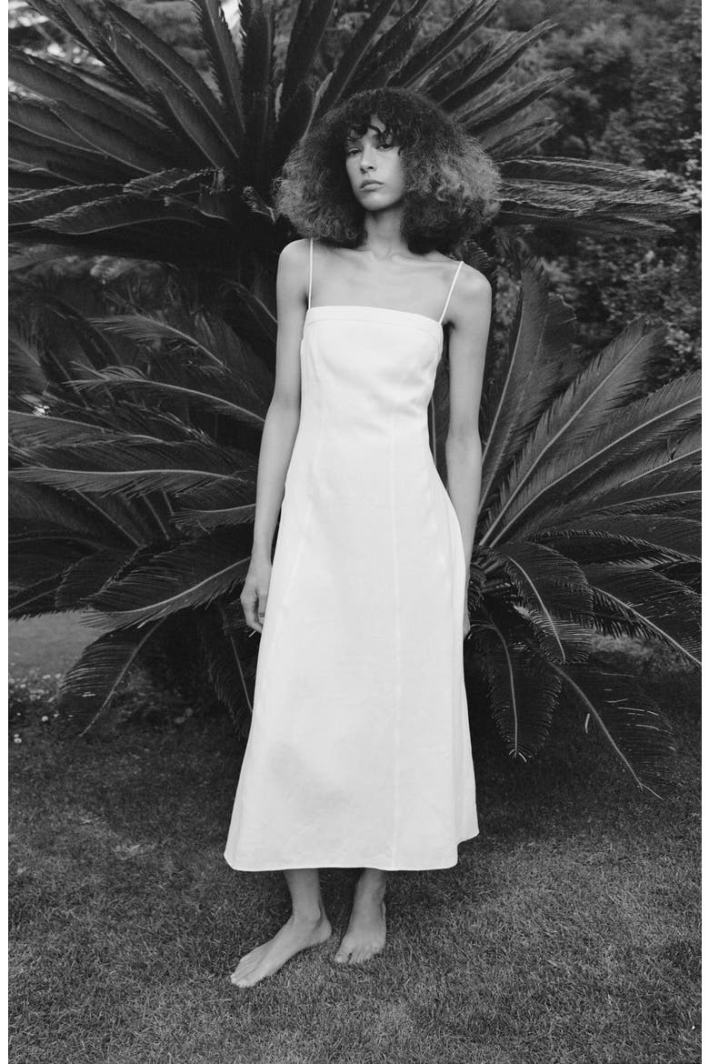 A-Line Linen Dress, Alternate, color, WHITE