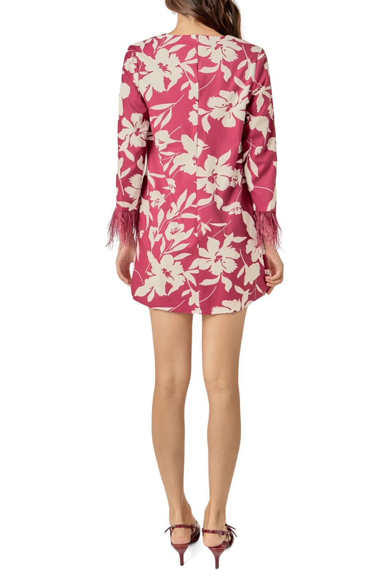 Feather Trim Minidress, Alternate, color, BURGUNDY MULTI