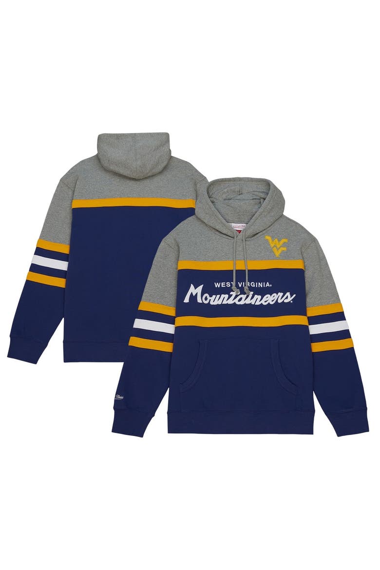 Men's Mitchell & Ness Navy West Virginia Mountaineers Head Coach Pullover Hoodie, Main, color, Navy