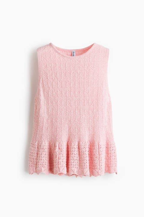 Pointelle-knit Peplum Top