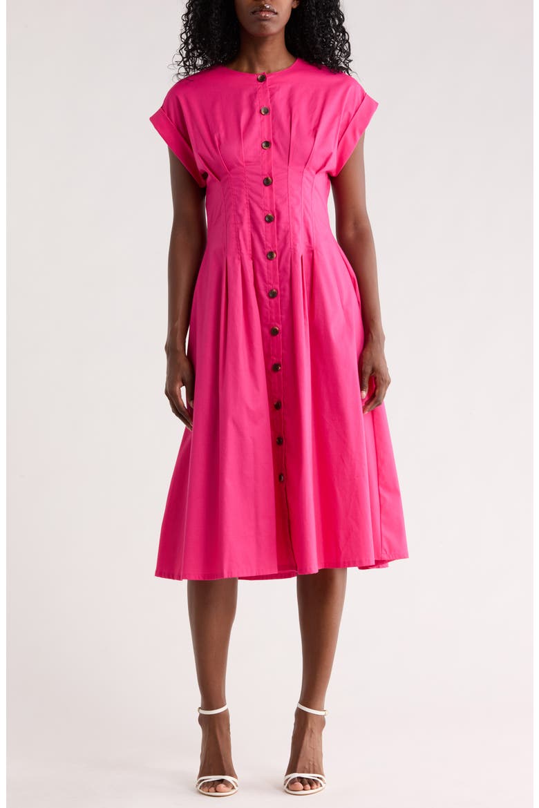 Pintuck Fit and Flare Shirtdress, Main, color, HIBISCUS