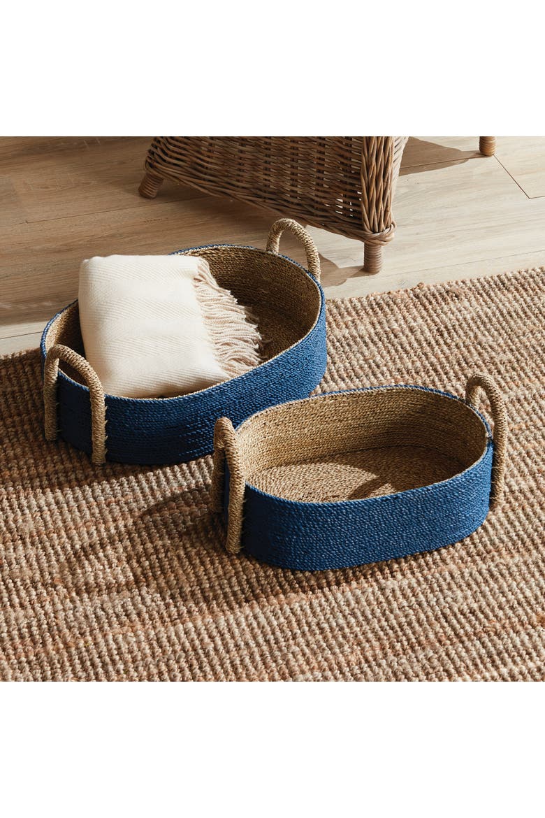 Tiana Seagrass Short Oval Decorative Baskets Set of 2, Alternate, color, Blue