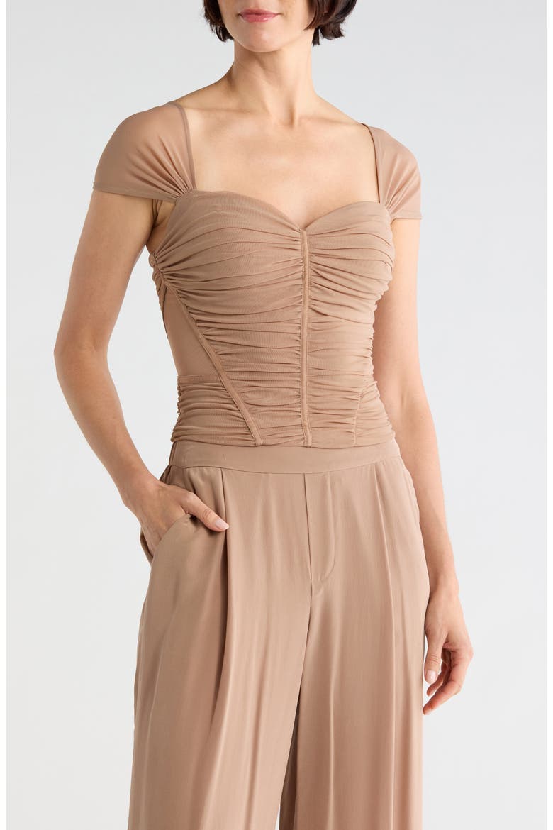 Asuka Shirred Mesh Top, Main, color, CAPPUCCINO