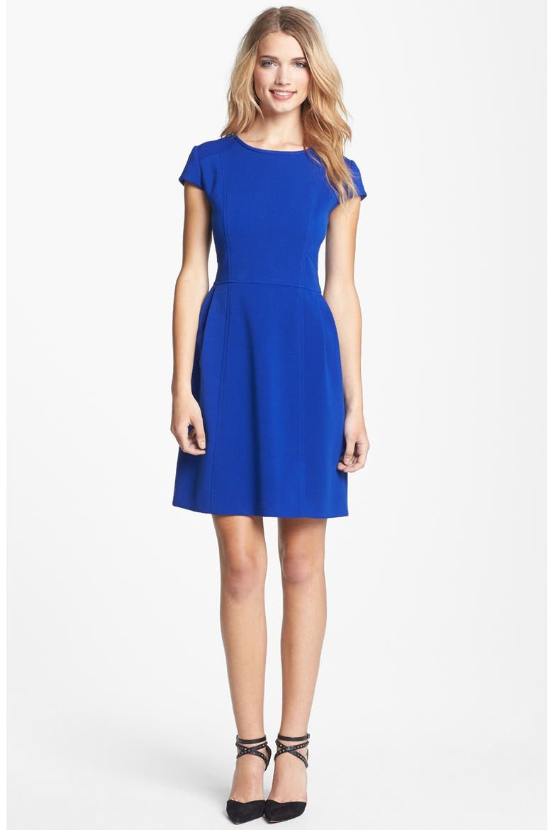 Seamed Double Knit Crepe Fit & Flare Dress, Main, color, COBALT