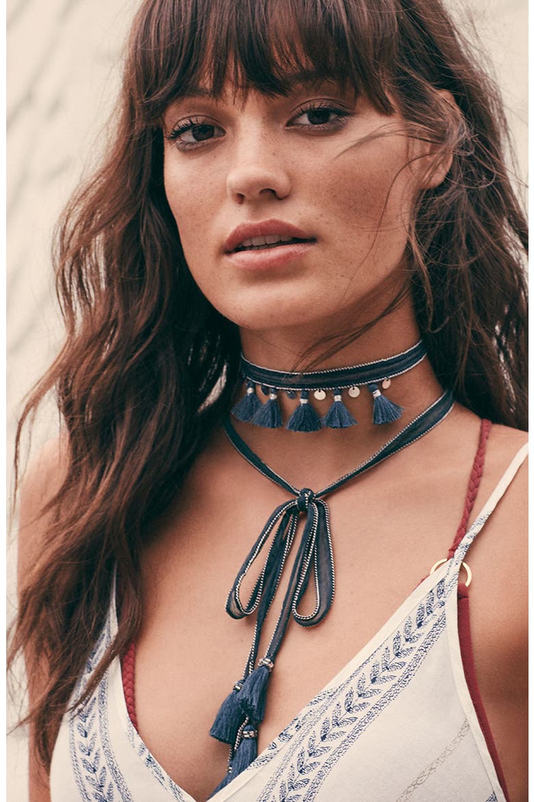 Chiffon Tie Necklace, Alternate, color, POINCIANA/ SILVER