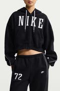 Nike Studio Fleece Oversized Full Zip Cropped Graphic Hoodie