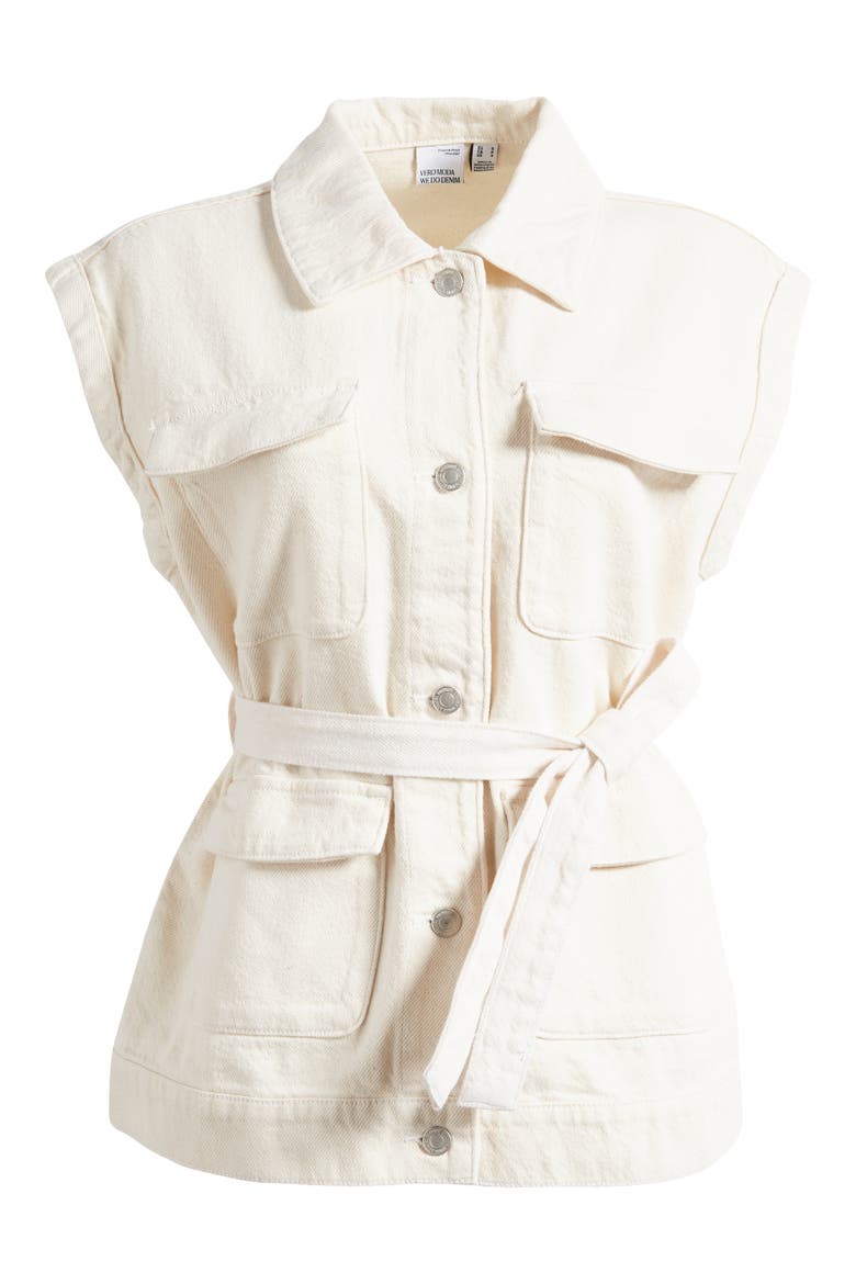 Olanda Cargo Belted Denim Vest, Alternate, color, ECRU
