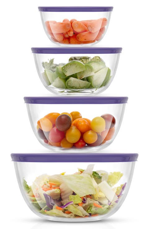 Set of 4 Thick Glass Mixing Bowls with Airtight Lids