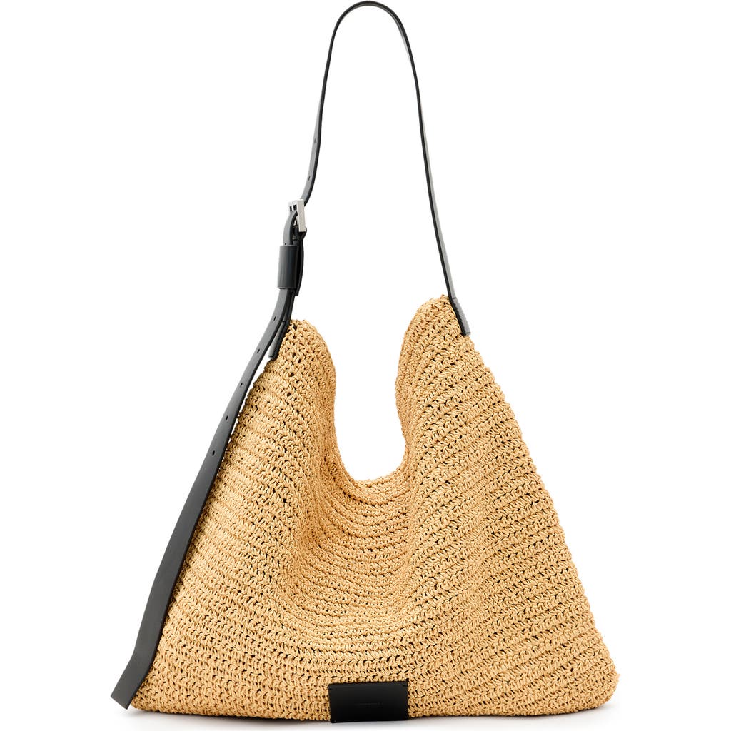 Allsaints Asha Woven Straw Hobo Shoulder Bag In Natural