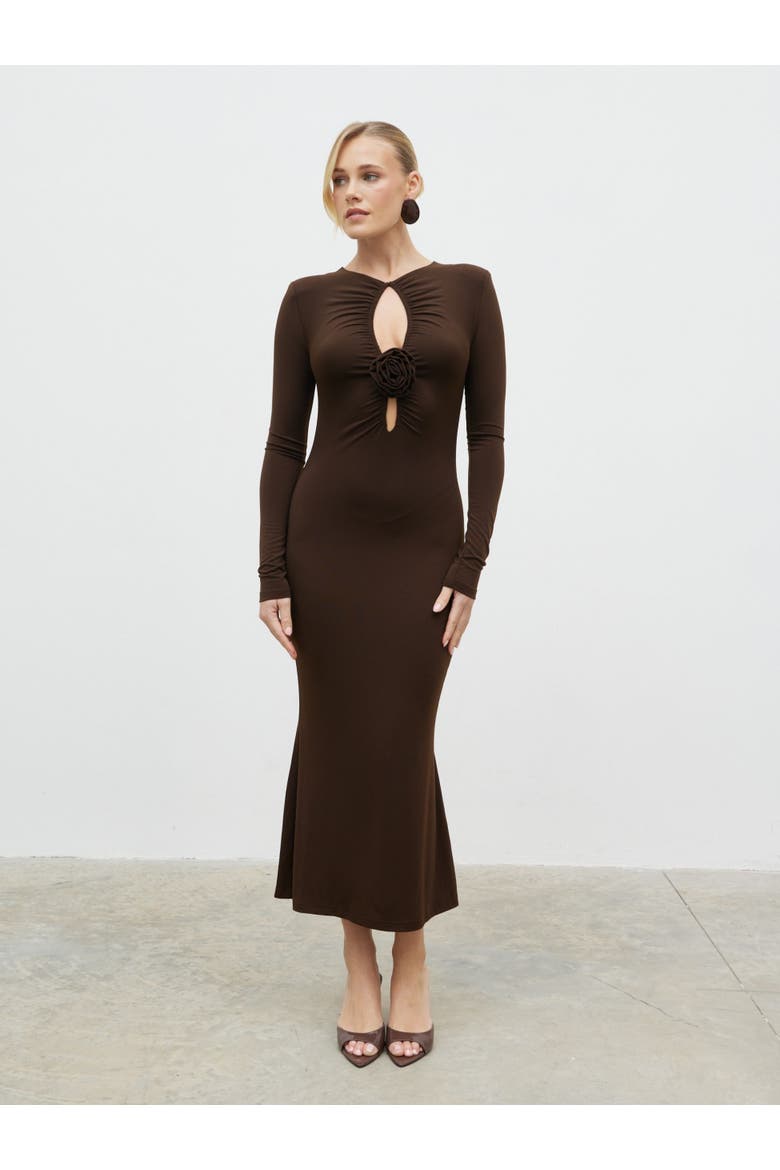 Ragan Corsage Jersey Midi Dress, Alternate, color, Brown