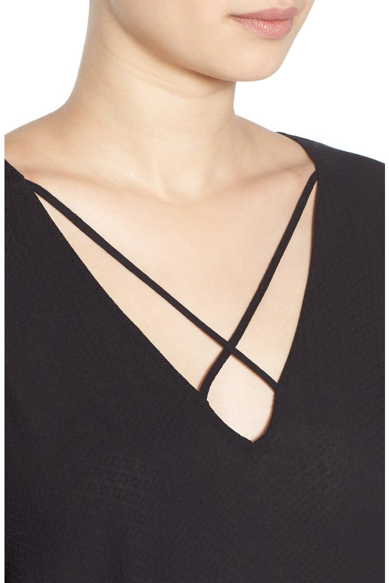 Strappy Long Sleeve Woven Blouse, Alternate, color, BLACK