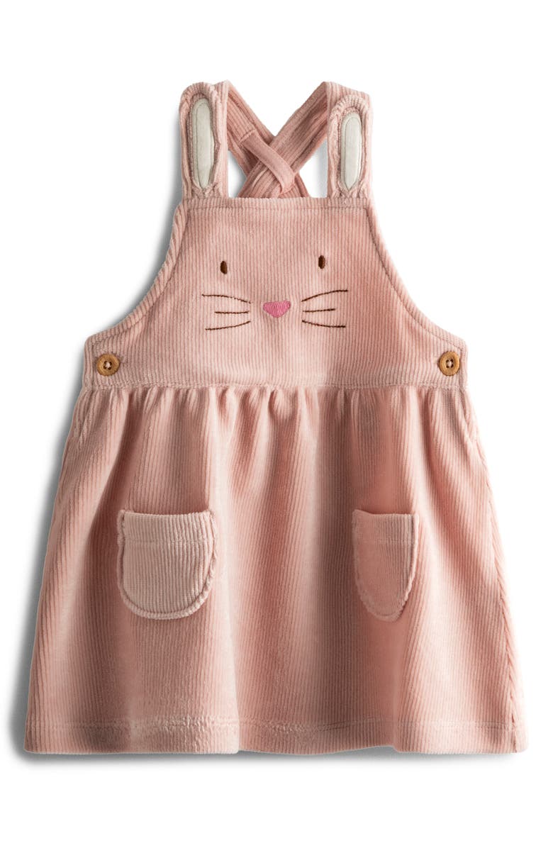 JOJO MAMAN BEBE Long Sleeve Pointelle Knit Bodysuit & Bunny Corduroy Pinafore Dress Set, Alternate, color, Pale Pink