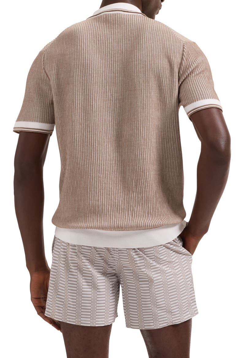 Ottoman Stitch Cotton & Silk Quarter Zip Polo Sweater, Alternate, color, TOBACCO