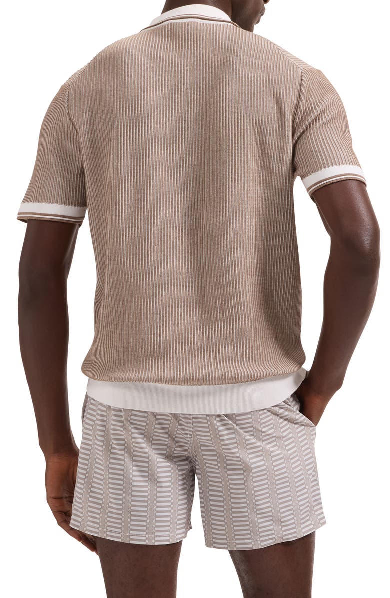 Bugatchi Ottoman Stitch Cotton & Silk Quarter Zip Polo Sweater, Alternate, color, Tobacco