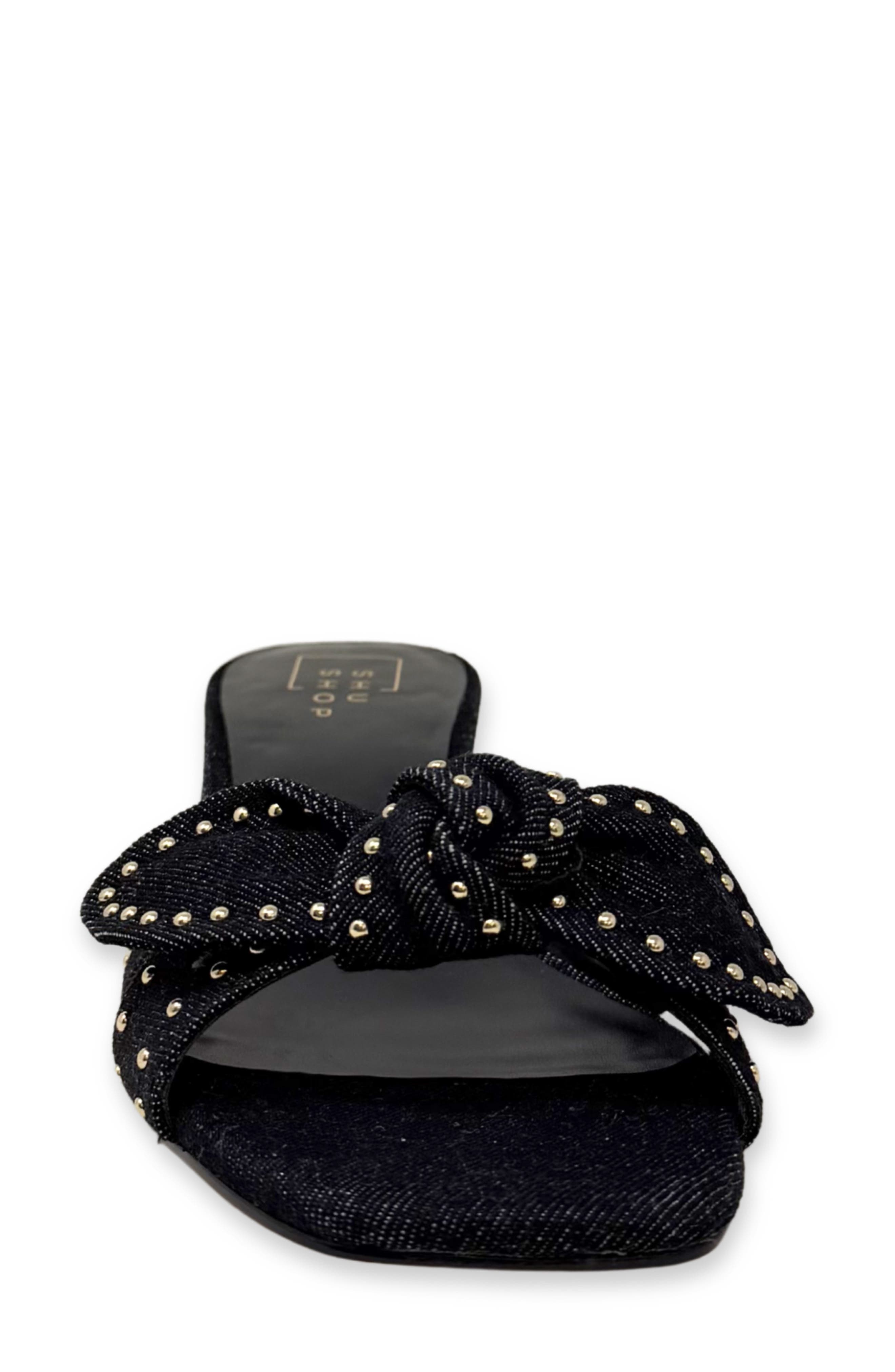 SHUSHOP Guinivere Studded Slide Sandal, Alternate, color, Black Denim