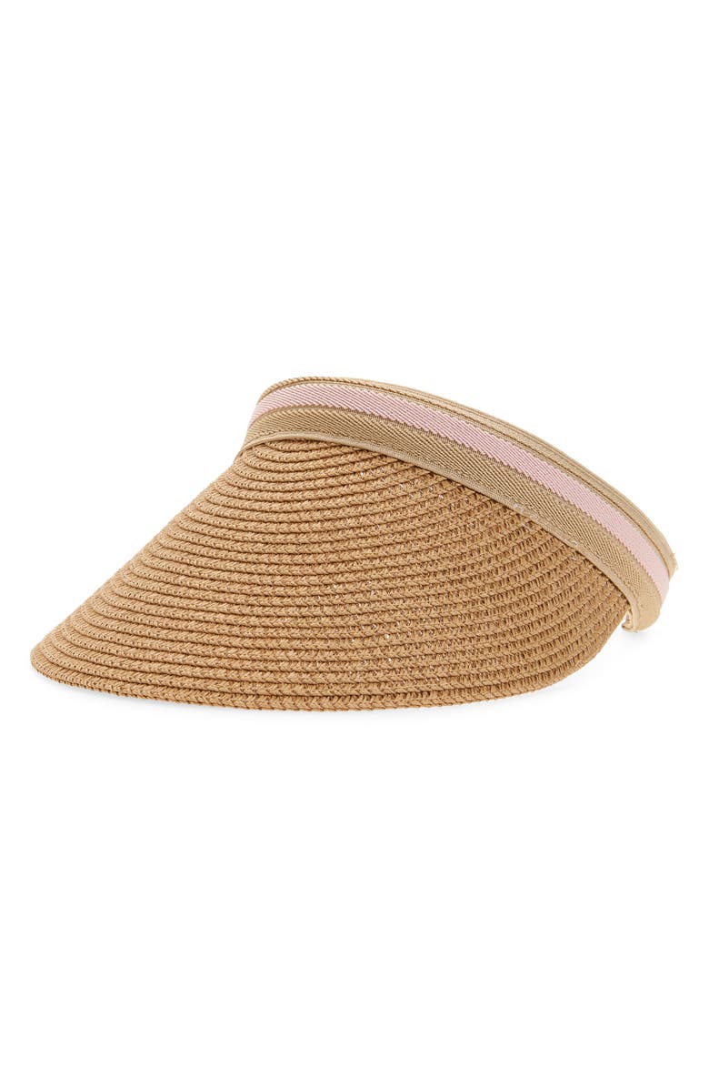 Capelli New York KIds' Stripe Band Straw Visor, Main, color, Natural