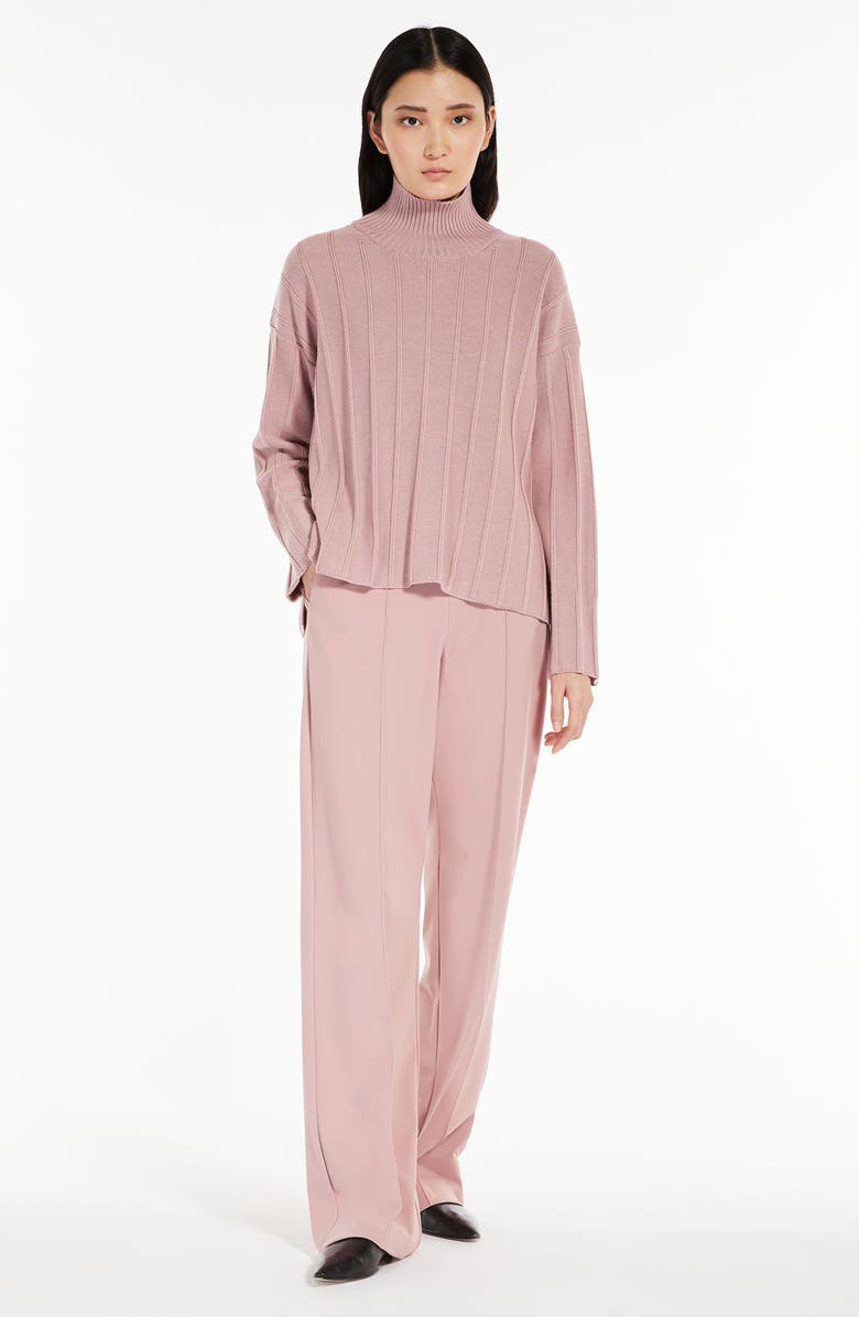Max Mara Leisure Beira High-Low Virgin Wool Rib Sweater, Alternate, color, Pink