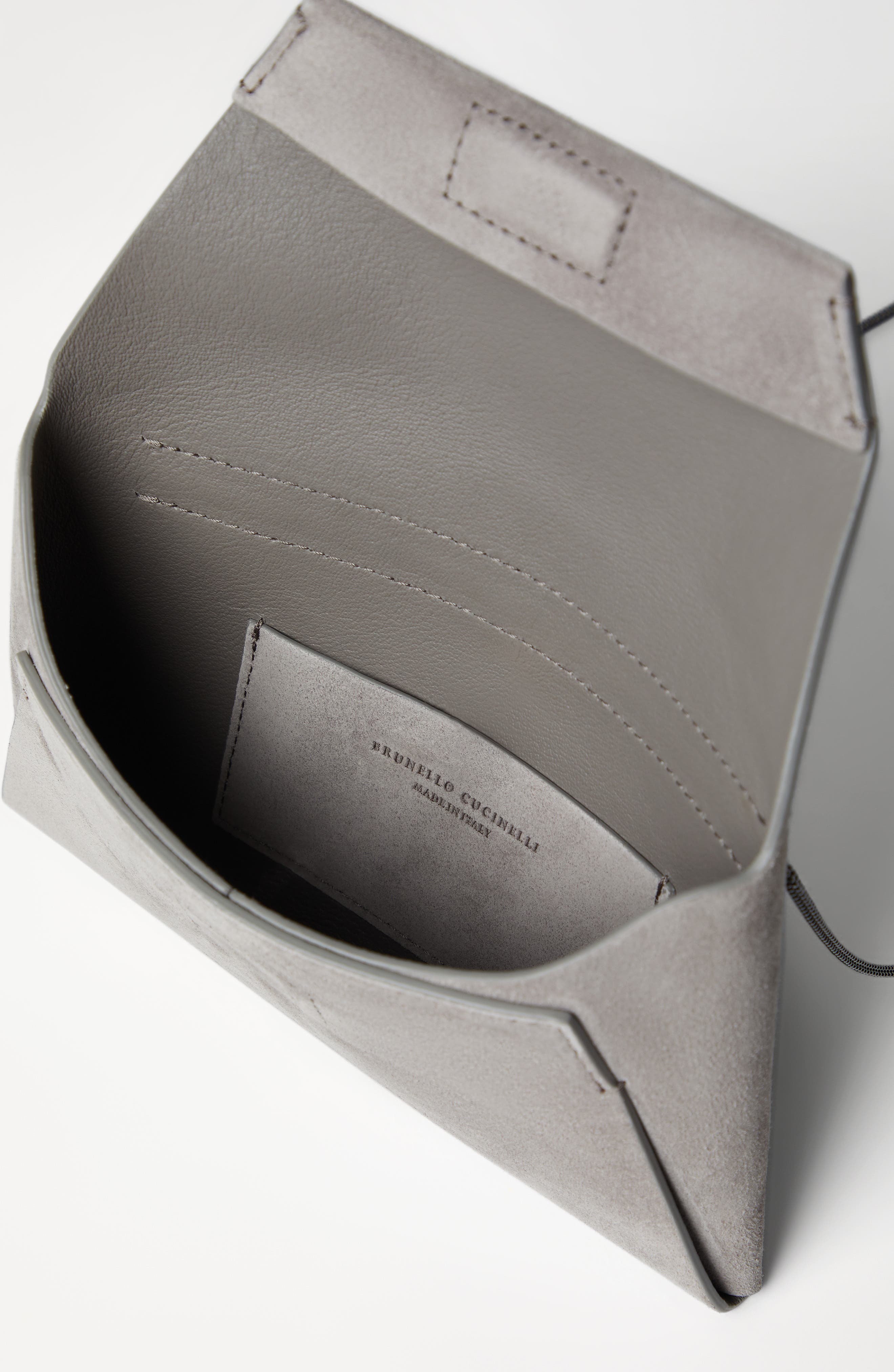 Brunello Cucinelli BC Duo pochette in suede with precious chain, Alternate, color, 