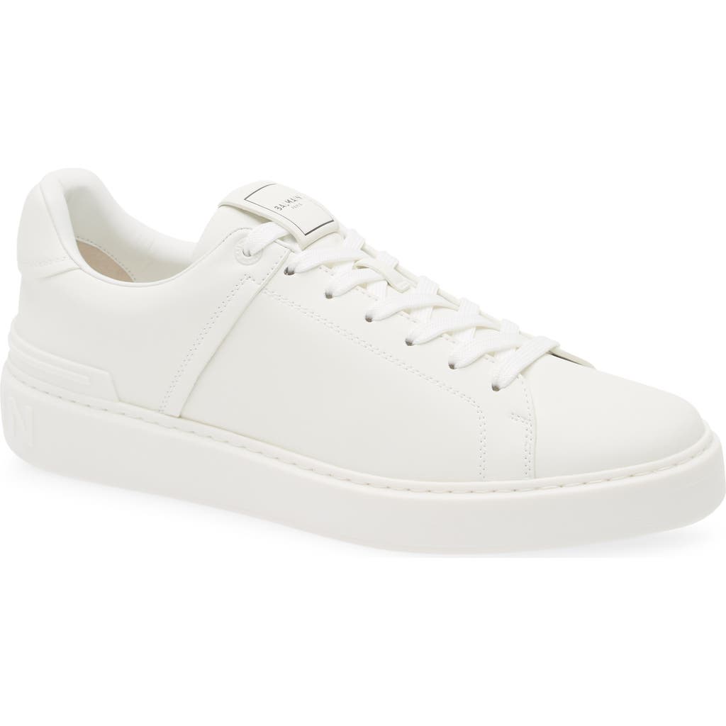 Balmain B-court White Low Top Sneakers With Logo Patch On The Tongue In Leather Man In Multi