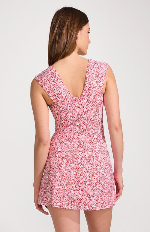 Lands' End Womens Square Neck Underwire Square Back Tankini Swimsuit Top In Coral Rose/white Ditsy Lilies