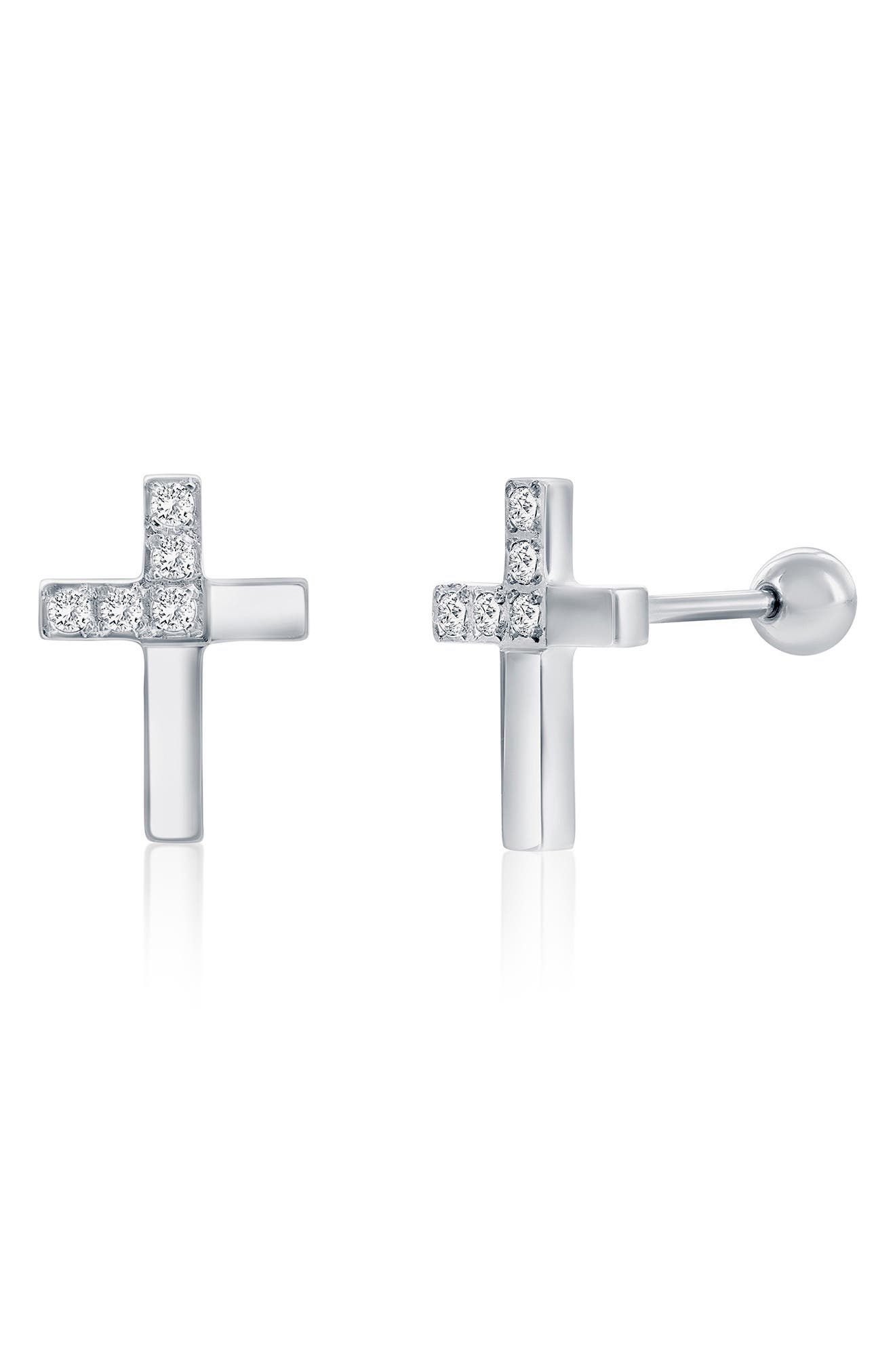 BLACKJACK Men's Cubic Zirconia Cross Stud Earrings