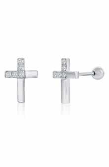 BLACKJACK Men's Cubic Zirconia Cross Stud Earrings