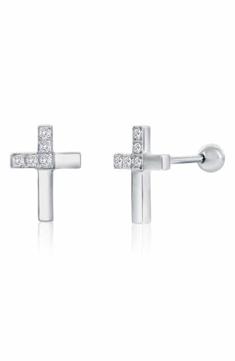 BLACKJACK Men's Cubic Zirconia Cross Stud Earrings