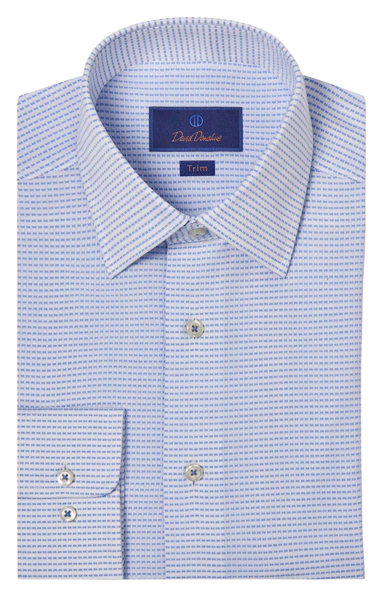 David Donahue Trim Fit Cotton Dress Shirt, Main, color, White/ Blue