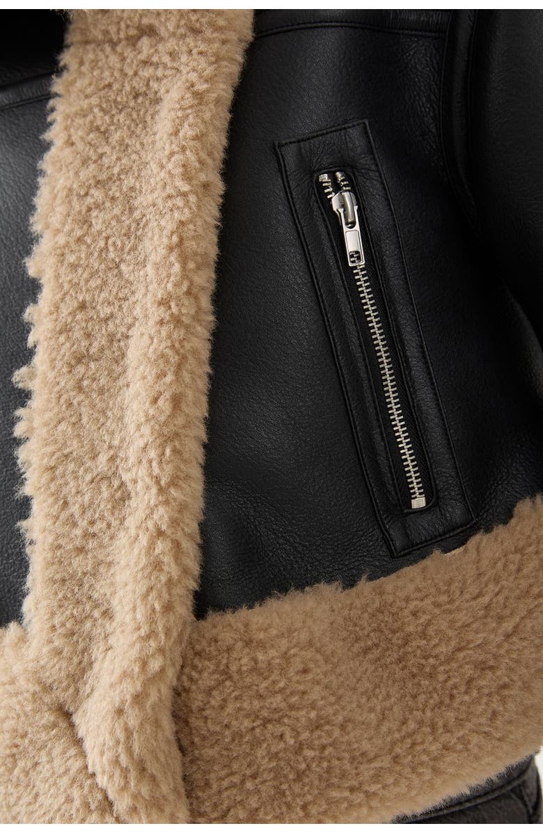 MissPap Pu Faux Fur Trim Aviator Jacket, Alternate, color, Black