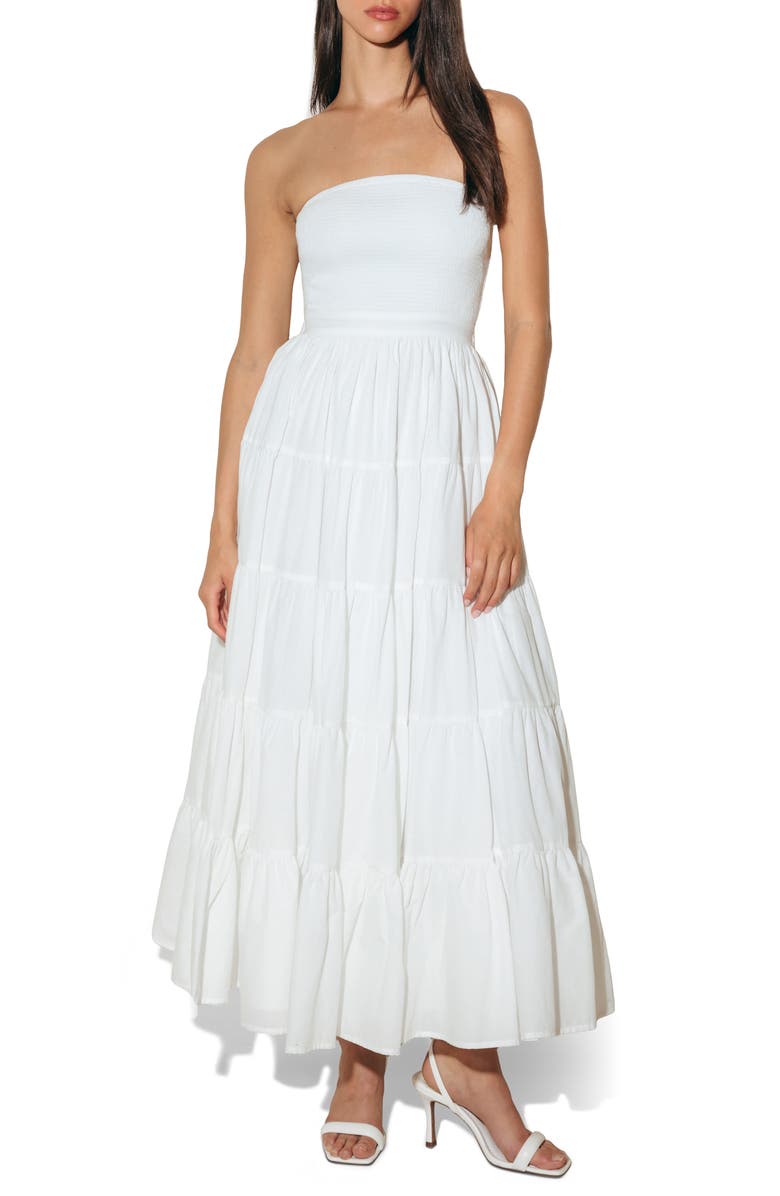 FREEMARKET Strapless Tiered Cotton Maxi Sundress, Main, color, White