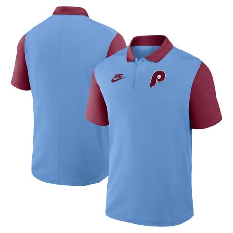 Men's Nike Light Blue/Burgundy Philadelphia Phillies Cooperstown Collection Color-Block Victory Performance Polo