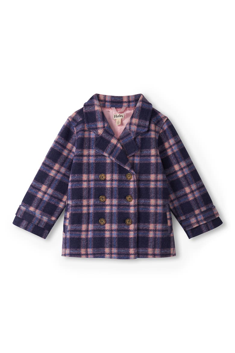 Kids' Plaid Peacoat, Main, color, PINK/ BLUE