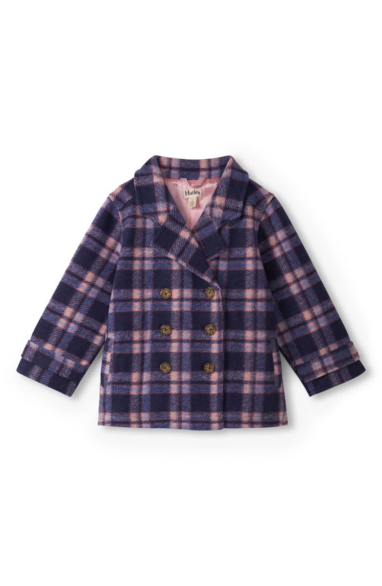 Hatley Kids' Plaid Peacoat, Main, color, Pink/ Blue