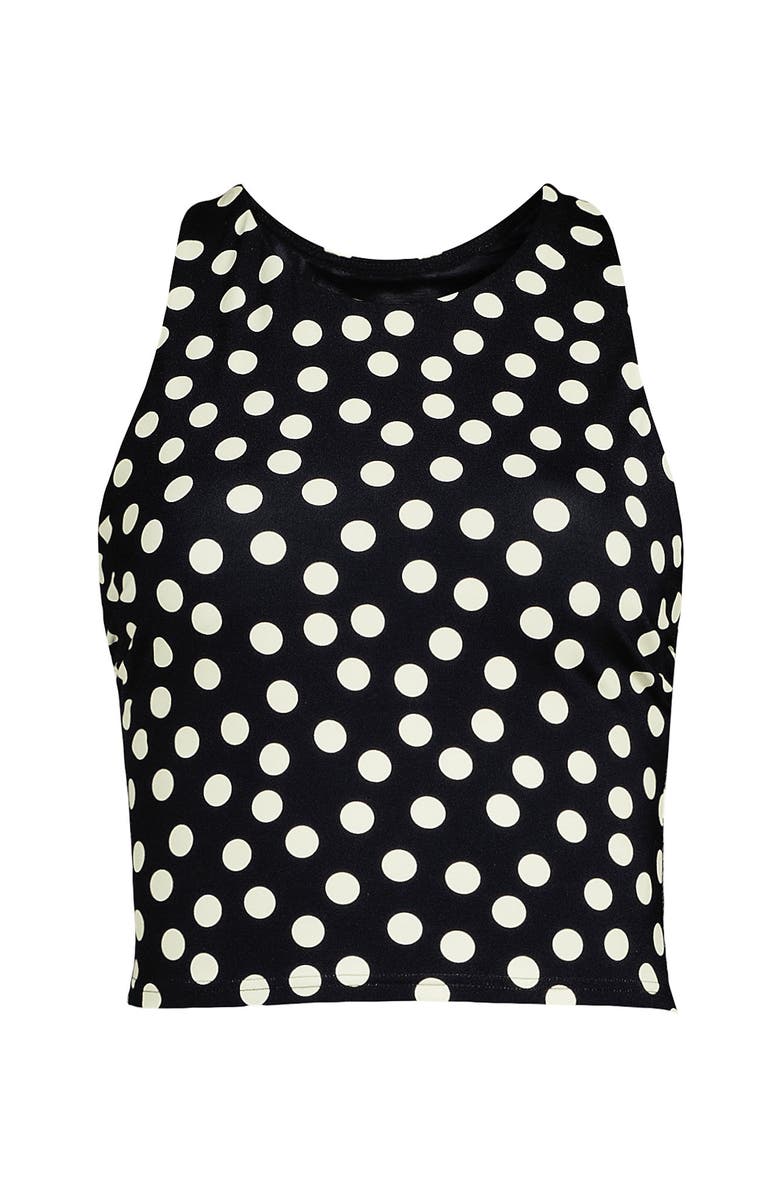 Lands' End Chlorine Resistant High Neck Racerback Midkini Swimsuit Top, Alternate, color, Black/Egret White Tossed Dots