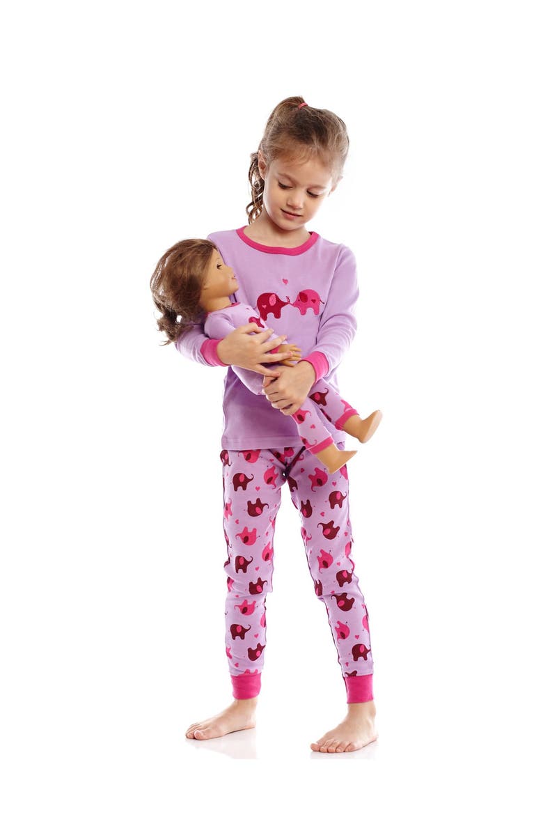 Leveret Girls 2-pc. Cotton Pajamas with Matching Doll Accessory - Animal Prints, Alternate, color, Elephant Pink