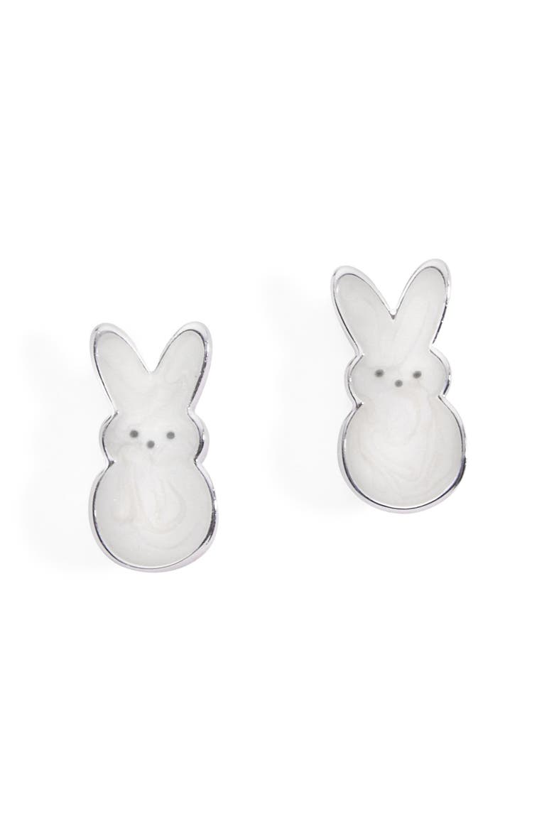 Peeps® Pearlized Bunny Stud Earrings, Main, color, Silver